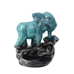 Ceramic elephant backflow incense burner teal home decor ornament tabletop art sculpture