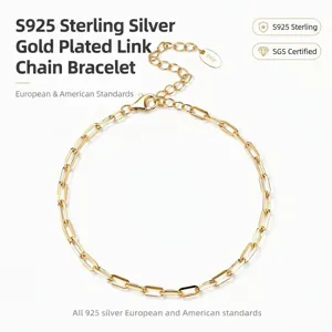 S925 Sterling Silver Paperclip Chain Bracelet For Women Minimalist Geometric Link Bracelet Gold Silver Plated Jewelry Gift