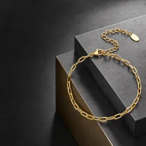 S925 sterling silver paperclip chain bracelet minimalist chic gold-plated versatile jewelry.