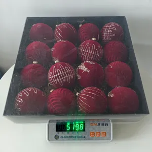 Set de bolas de Navidad de terciopelo rojo con detalles brillantes, adornos colgantes.