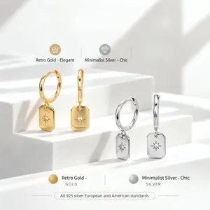 Details of the S925 sterling silver single diamond star drop earrings, French light luxury.