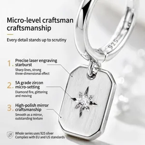 S925 Sterling Silver Starburst Pendant Hoop Earrings Zircon Elegant Minimalist Fashion Jewelry