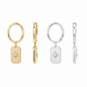 S925 sterling silver starburst pendant hoop earrings, elegant minimalist French style jewelry.