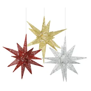 Weihnachten Eisenkunst Explosionsstern 14 Zacken Stern Hängedekoration Für Bar Einkaufszentrum Decken Gold Silber Festliches Ornament
