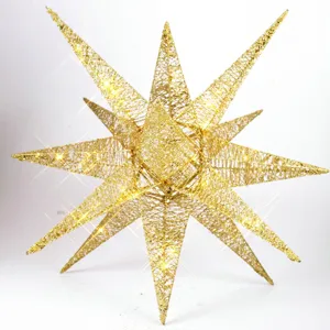 Goldener 14-zackiger Stern Detailansicht mit Glitzernetz Textur und integrierten Lichtern.