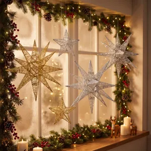 Detailansicht der weihnachtlichen Eisen-Explosionsstern-Hängedekoration, festliche Raumdeko.