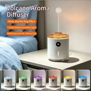 Volcano Essential Oil Diffuser Ultrasonic Mist Humidifier Jellyfish Flame Atmosphere Light USB Quiet Home Office Bedroom