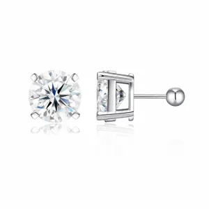 S925 Sterling Silver Lab Grown Diamond Moissanite Stud Earrings For Women Men Classic Round Cut Prong Setting Minimalist Jewelry Gift