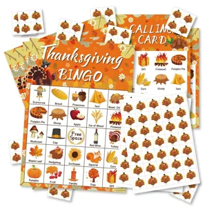 Thanksgiving Bingo Game Cards For Kids Party Cartoon Turkey Autumn Harvest Theme Paper Game Activity Cards For Gathering