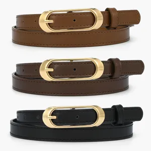 Dames dunne lederen riem retro casual metalen gesp jeansriem mode decoratieve tailleceintuur