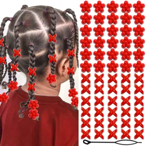 Kids red acrylic hair beads for braids dreadlocks styling accessories set with pull loop tool