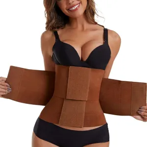 Vista di dettaglio del corsetto marrone stringi vita con rinforzi multipli per modellare.