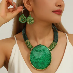 Parure de Bijoux Collier et Boucles d'Oreilles en Acrylique Rond Géométrique Exagéré en Fil d'Aluminium pour Femmes