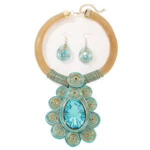 Exquisite handmade wire woven crystal jewelry set with statement necklace and matching earrings.