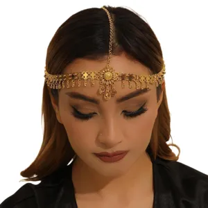 Chaine de tete doree strass tournesol gland cristal bijoux de front pour femmes chic