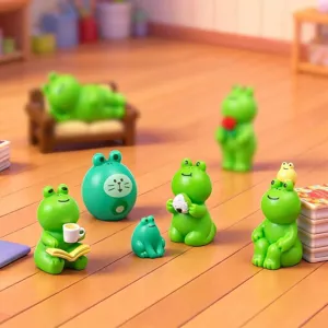 Cute miniature cartoon frog figurines set, perfect for dollhouse DIY decoration and desktop display.