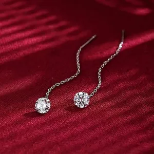 Minimalist Zirconia Drop Ear Threaders Elegant Long Tassel Chain Earrings Copper Zirconia Fashion Jewelry For Women Commute Daily Gift