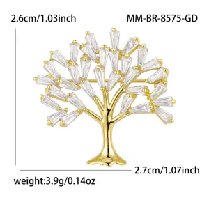 Spilla albero oro cristallo baguette zircone cubico pianta vestiti accessori dettaglio.