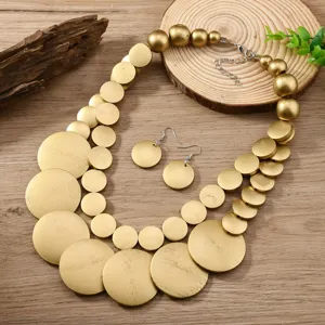 Bohemian wooden disc beaded multi-layer necklace earrings set for women African style jewelry