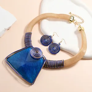 Set di gioielli con filo di alluminio blu e pietre acriliche stile europeo americano