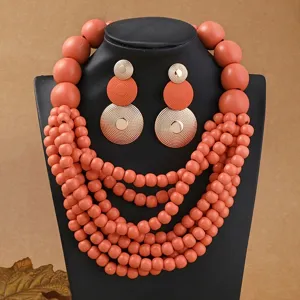 Böhmische mehrschichtige Holzkette Ohrringe Set ethnischer Damenschmuck Mode Stil