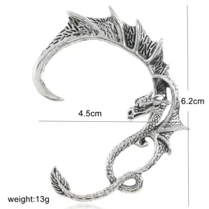 Gothic dragon ear cuff punk style alloy vintage wrap earrings for men and women 6.2cm