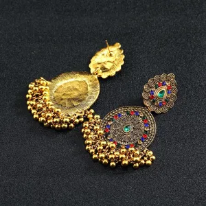 Ethnic vintage alloy rhinestone tassel earrings bohemian style drop earrings for women daily wear