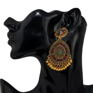 Bohemian Vintage Drop Earrings Ethnic Alloy Rhinestone Tassel Dangle Earrings for Women