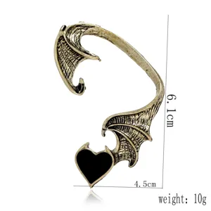 Punk gothic style vintage dragon wing ear cuff with black heart alloy jewelry for men and women