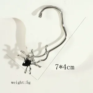 Punk style metal ear cuff with black crystal, unique spider shape, lightweight 5g, 7x4cm size.
