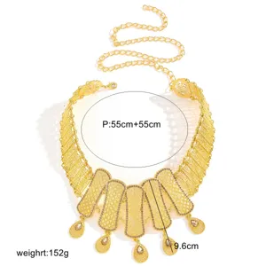 Middle Eastern gold alloy waist chain hollow carved rhinestone tassel belt for women skirt dress