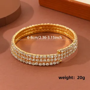 Bracciale da braccio regolabile in strass dorato a 3 strati cristallo brillante da donna