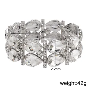 Silver alloy rhinestone teardrop crystal stretch bracelet fashion bangle for women