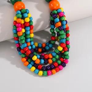 Collier multirangs perles en bois style ethnique statement collier femme pour fete mode