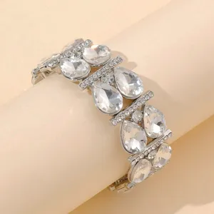 Detailed view of rhinestone teardrop crystal stretch bracelet sparkling fashion jewelry item.