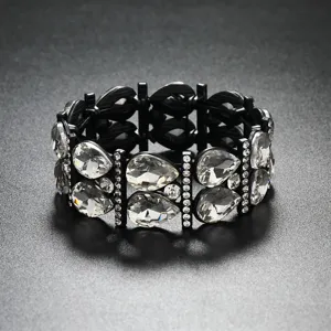 Charming black alloy teardrop crystal stretch bracelet detail, sparkling rhinestone design.