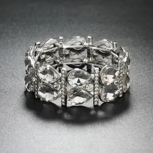 Elegant silver-tone crystal teardrop stretch bracelet for women fashion jewelry accessory.