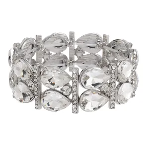 Fashion Alloy Rhinestone Crystal Water Drop Elastic Bracelet Women Geometric Crystal Charm Cuff Bangle Party Jewelry Gift