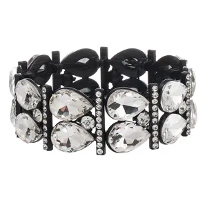 Black crystal teardrop elastic bracelet for women fashion rhinestone bangle party jewelry