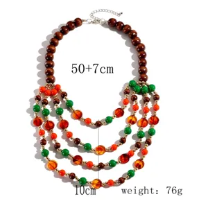 Collana multistrato bohémien con perline di legno e acrilico gioielli retro donna moda stile