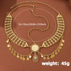 Goldfarbene Metall Münze Strass Kopfkette Orientalischer Tassel Haarschmuck für Damen Accessoires