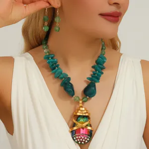 Fashion European And American Style Glass Crystal Drop Pendant Necklace Earrings Set Women Fashion Jewelry