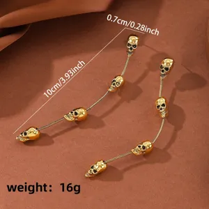 Gold Skull Tassel Earrings Long Punk Retro Alloy Drop Dangle Earrings for Women