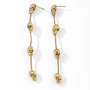 Gold Skull Tassel Long Drop Earrings Punk Style Halloween Jewelry Product Details