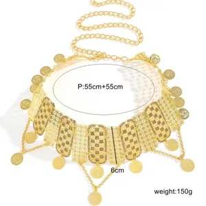 Middle Eastern gold coin belly waist chain alloy rhinestone tassel belt body jewelry for women