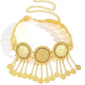 Gold alloy Middle Eastern belly dance coin tassel waist chain belt belly jewelry accessory