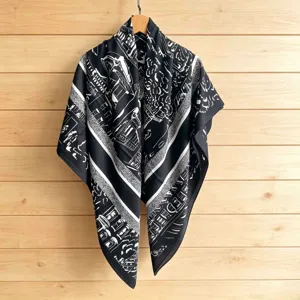 Black and white abstract architectural print square scarf exquisite fabric detail.