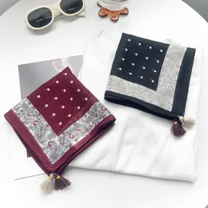 Petit Foulard Carré à Pois avec Glands Français Femme Vintage Mode Foulard de Cou Polyvalent Léger Bandana Chle