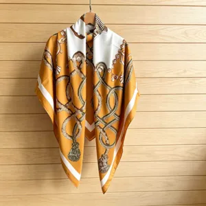 Luxury style silk scarf with elegant rope and tassel print, perfect for summer sun protection.