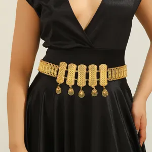 Middle Eastern gold metal waist chain hollow carved rhinestone tassel belt dress accessory